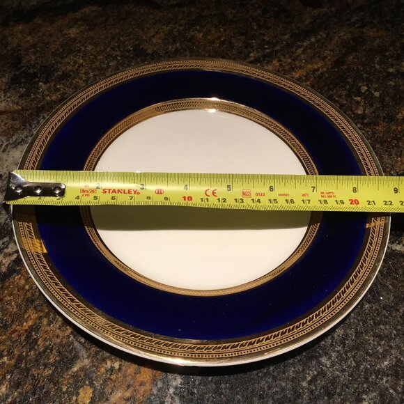 Vintage English CROWN DUCAL Cobalt and Gold Trim Dessert Plate # 1 - Picture 7 of 8